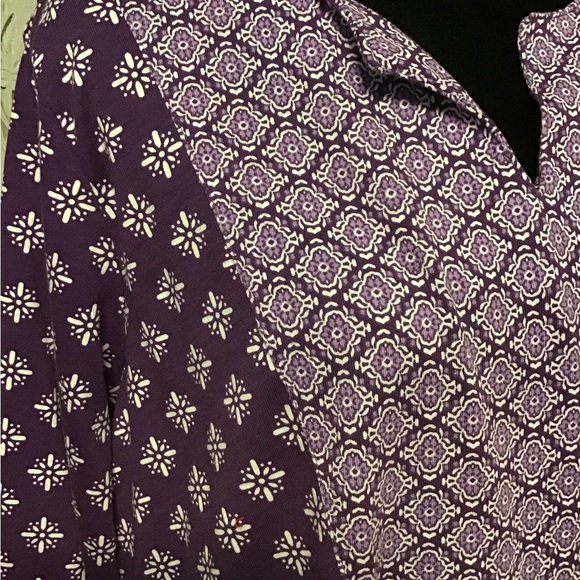 WOMAN WITHIN PRETTY PURPLE & WHITE FLOWER DESIGN COTTON MID SLEEVE PLUS TOP - Picture 3 of 8